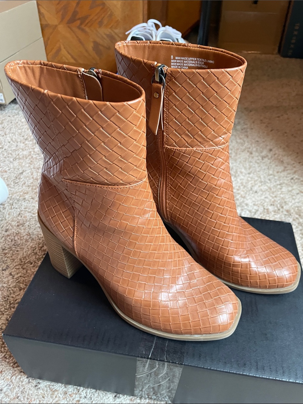 Universal Thread Tan Woven Block Heel Ankle Boots